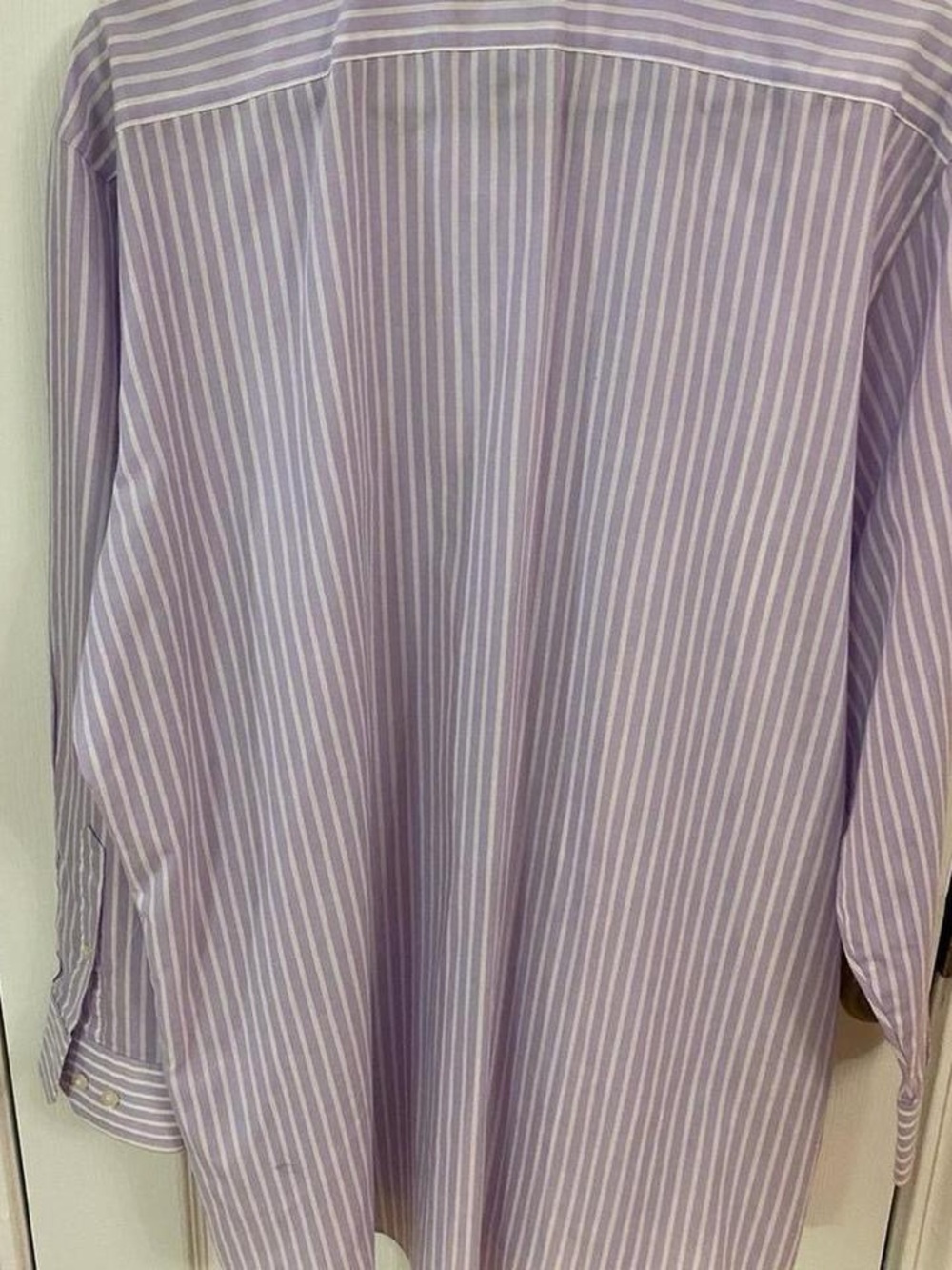 Stafford Men’s Purple White Striped Dress Shirt Size 17 32/33 Fitted‎ Easy Care - Picture 6 of 7